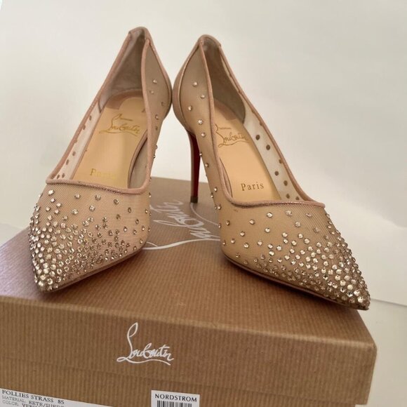 靴 Christian Louboutin Follies Strass 37 Follies Strass - 100 mm Pumps - Mesh, suede calf and strass